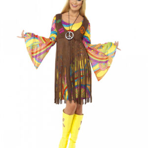 60s Hippie Kleid mit Fransen & Trompetenärmel für Karneval & Fasching XL