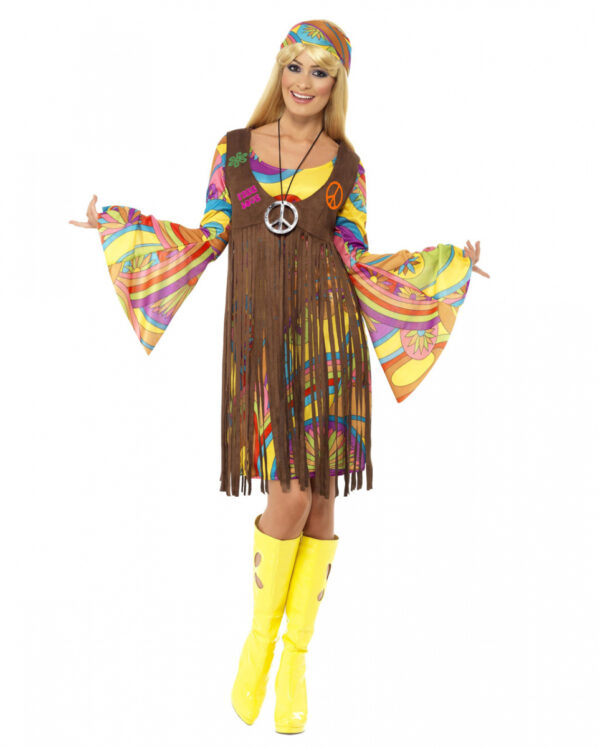 60s Hippie Kleid mit Fransen & Trompetenärmel für Karneval & Fasching XL