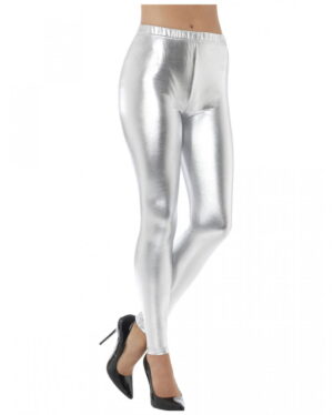80er Jahre Metallic Leggings silber L