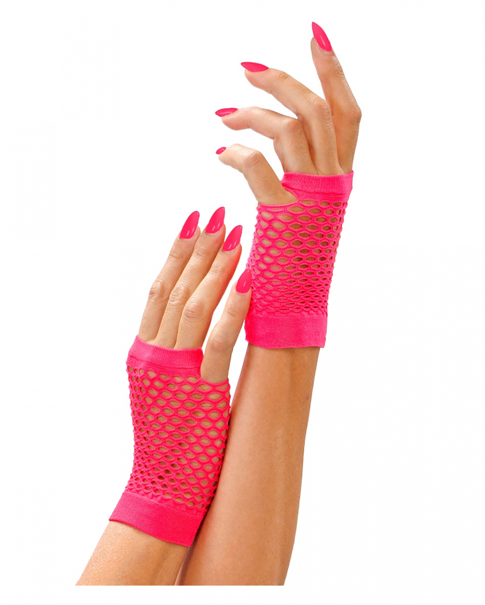 Fingerlose Kurze Netzhandschuhe Neon Pink 1 Fingerlose Kurze Netzhandschuhe Neon Pink
