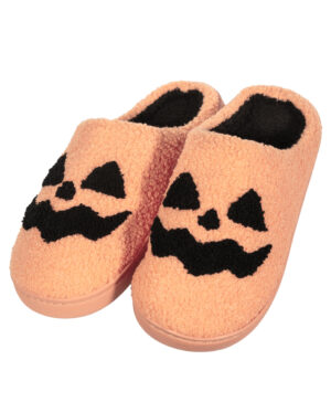 Flauschige Halloween Hausschuhe mit Kürbisgesicht 42/43