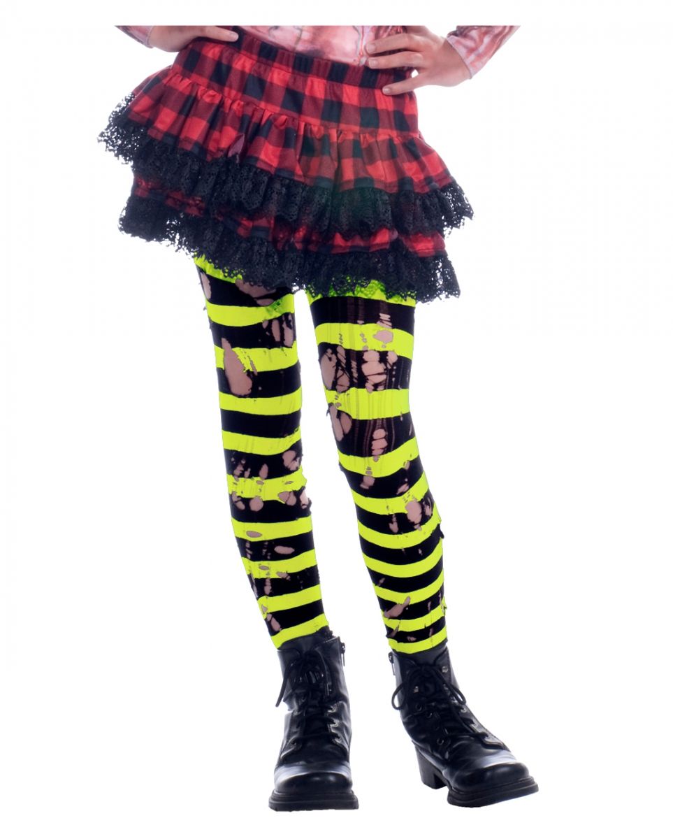 Gestreifte Fetzen Neon Kinderstrumpfhose