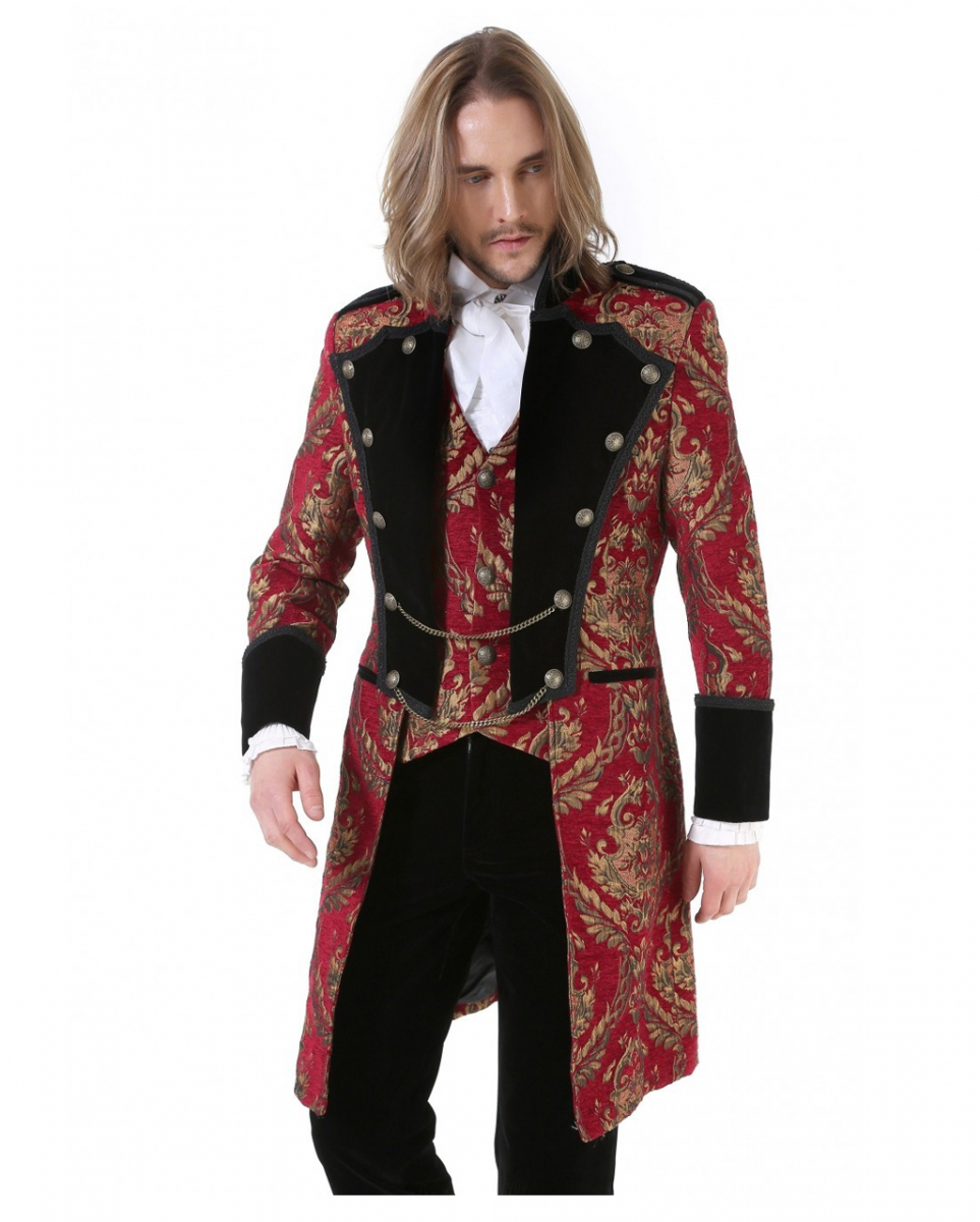 Gothic Aristokrat Herren Mantel Gold Rot XXL 1 Gothic Aristokrat Herren Mantel Gold Rot XXXL
