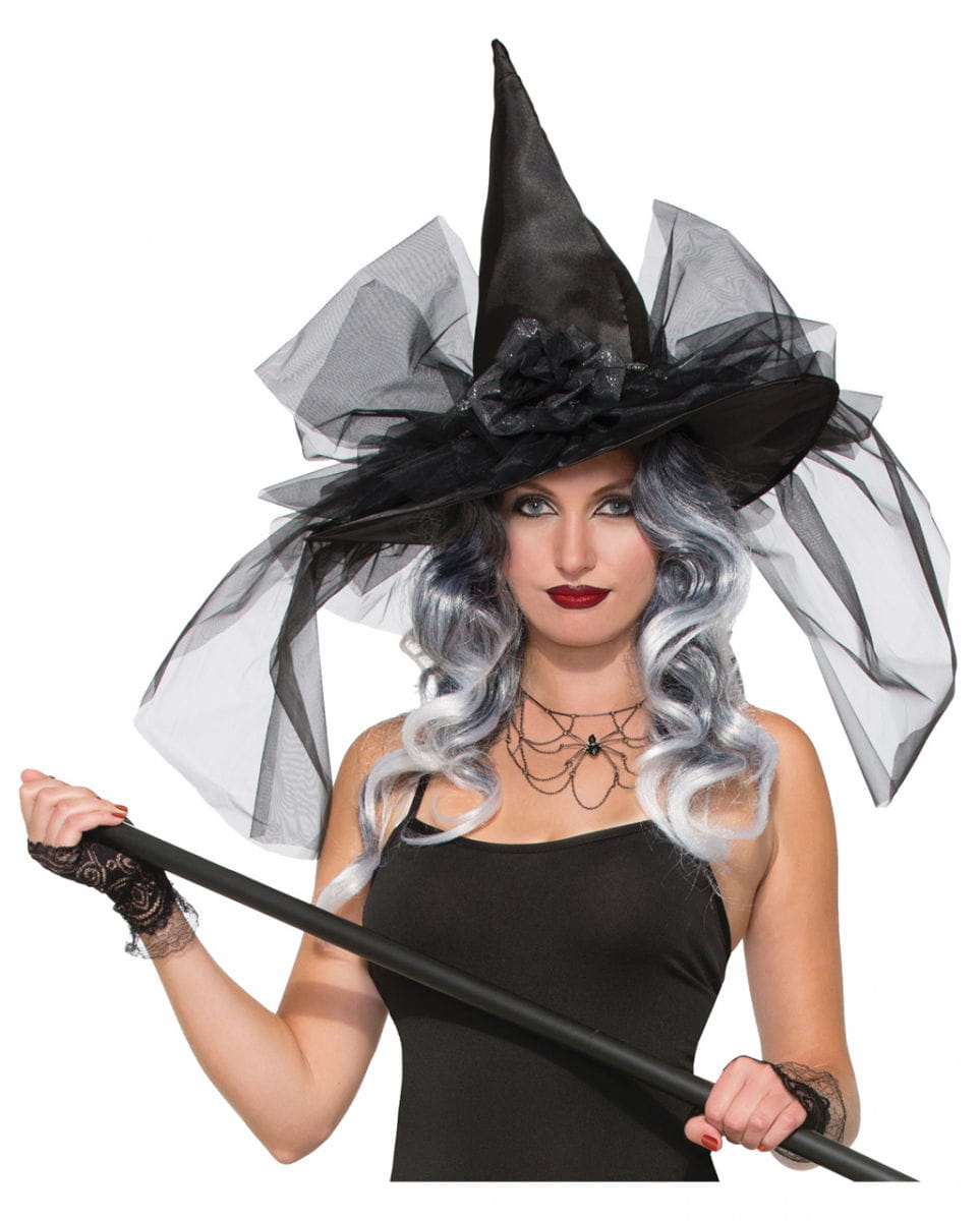 Hexenhut mit Glitzerborte & Rose 1 Hexenhut mit Glitzerborte & Rose