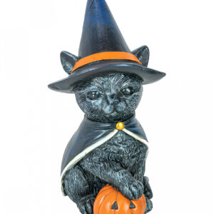 Katze mit Hexenhut & Kürbis 15cm für Halloween