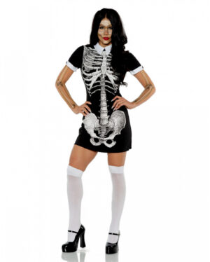 Kurzärmliges Skelett Minikleid mit Kragen XL