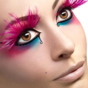 Pinke Feder-Wimpern für Fasching & Karneval