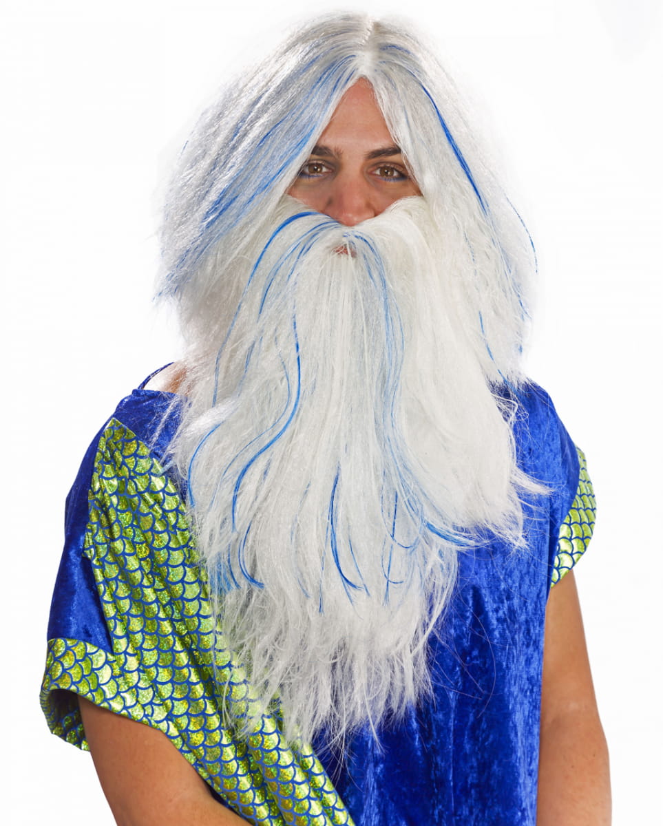Poseidon Perücke weiß-blau 1 Poseidon Perücke weiß-blau
