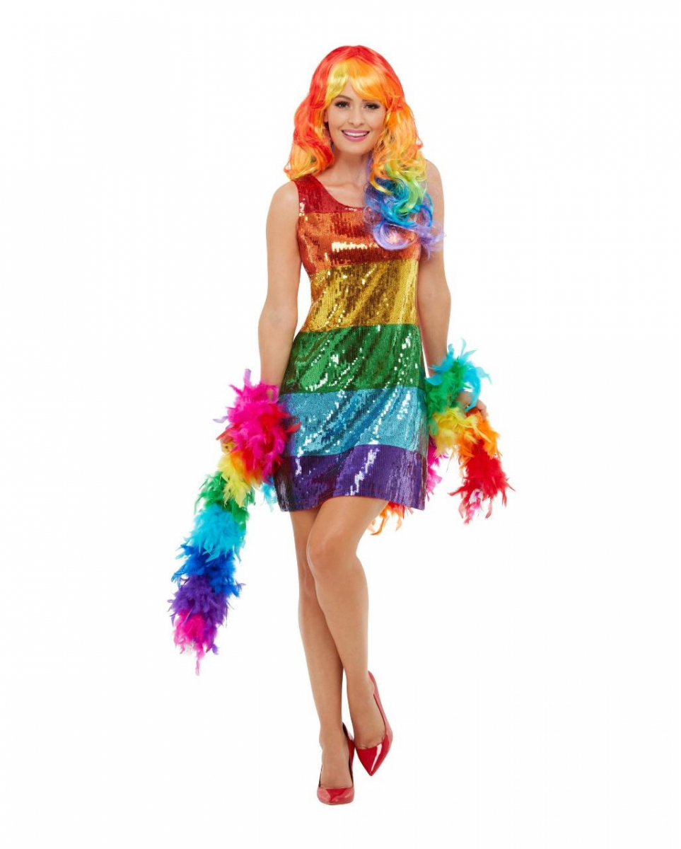 Regenbogen Pailletten Glitter Kleid L