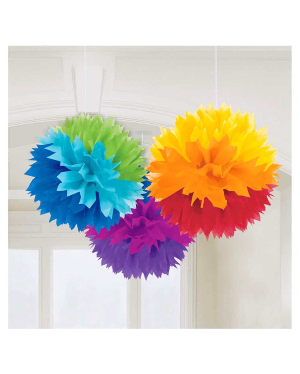 Regenbogen Pom-Pom Deko 3 St.
