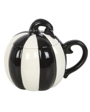 Schwarz-Weiß gestreifter Kürbisbecher mit Deckel