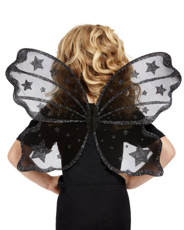 Schwarze Feenflügel mit Glitzersternchen 42cm