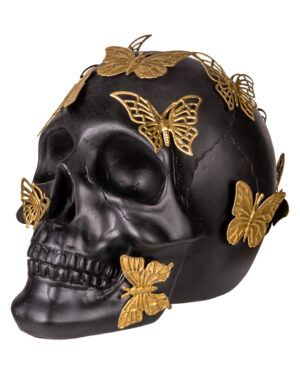 Schwarzer Totenkopf mit goldenen Schmetterlingen 19cm