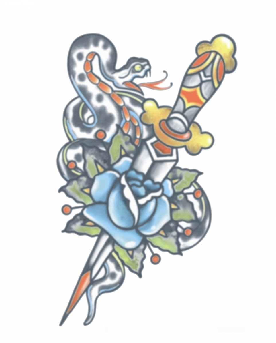 Vintage Klebetattoo mit Schlange und Dolch 1 Vintage Klebetattoo mit Schlange und Dolch