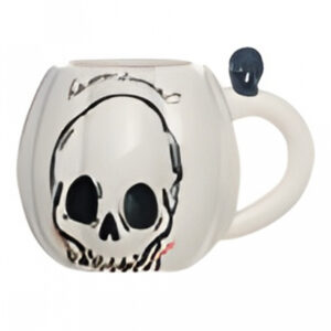 Weiße Kürbis Tasse mit Totenkopf Motiv ★