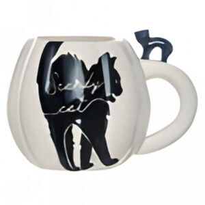 Weiße Kürbis Tasse mit schwarzer Katze  Geschenkidee