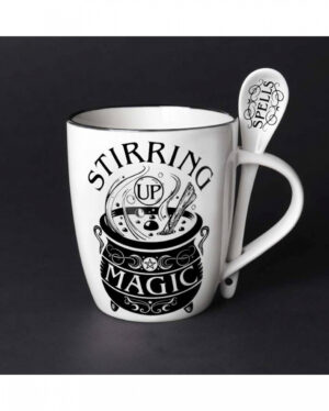 Weiße Stirring Up Magic Tasse mit Löffel