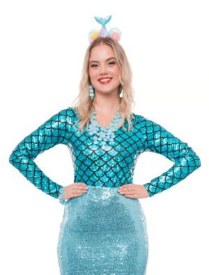 Body Meerjungfrau Metallic Damen blau S/M