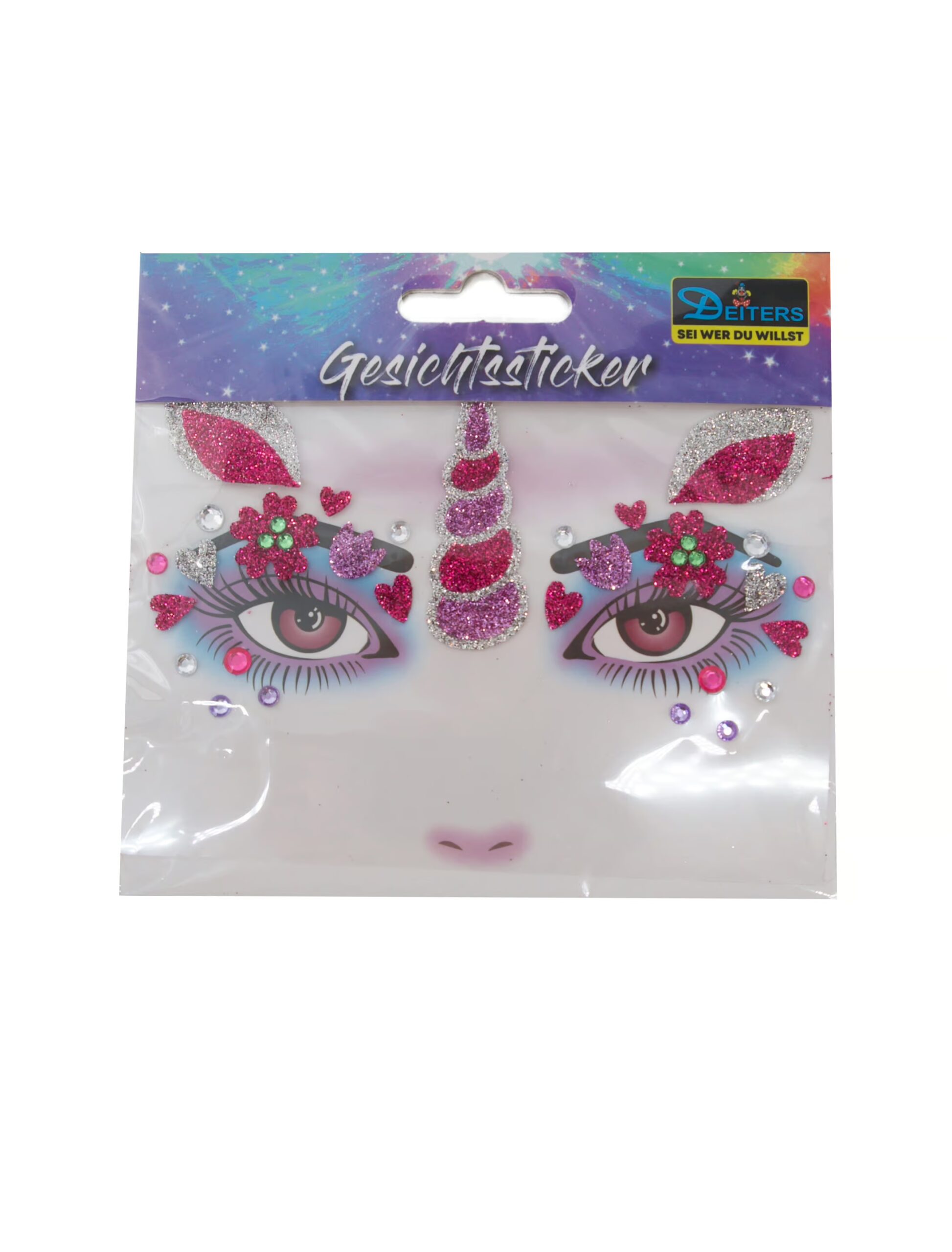 Gesichtssticker Einhorn pink/silber Schminke für Karneval & Fasching 1 Gesichtssticker Einhorn pink/silber Schminke für Karneval & Fasching