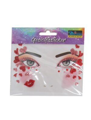 Gesichtssticker Love rot Schminke für Karneval & Fasching