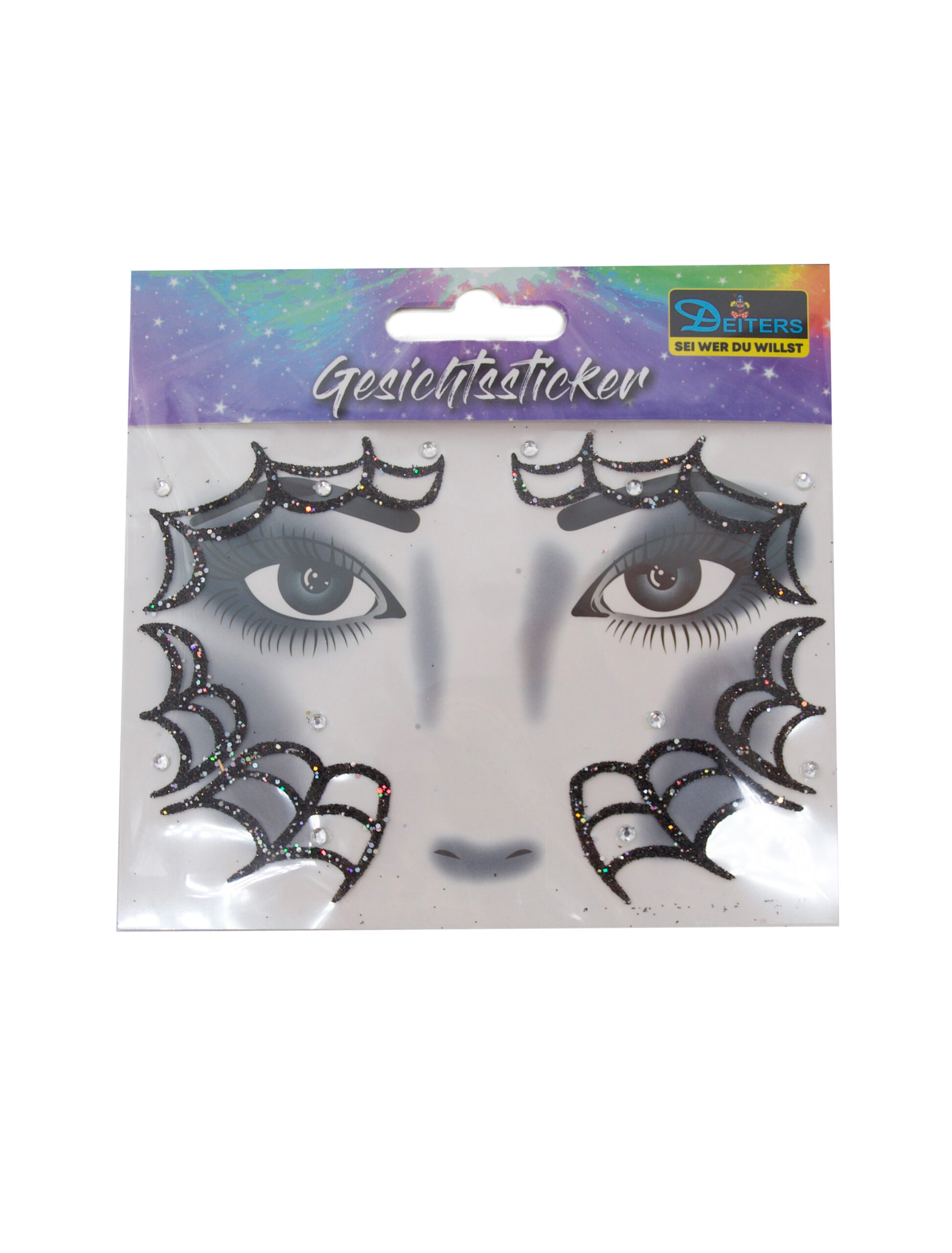 Gesichtssticker Spinnweben Vampir schwarz Schminke für Karneval & Fasching