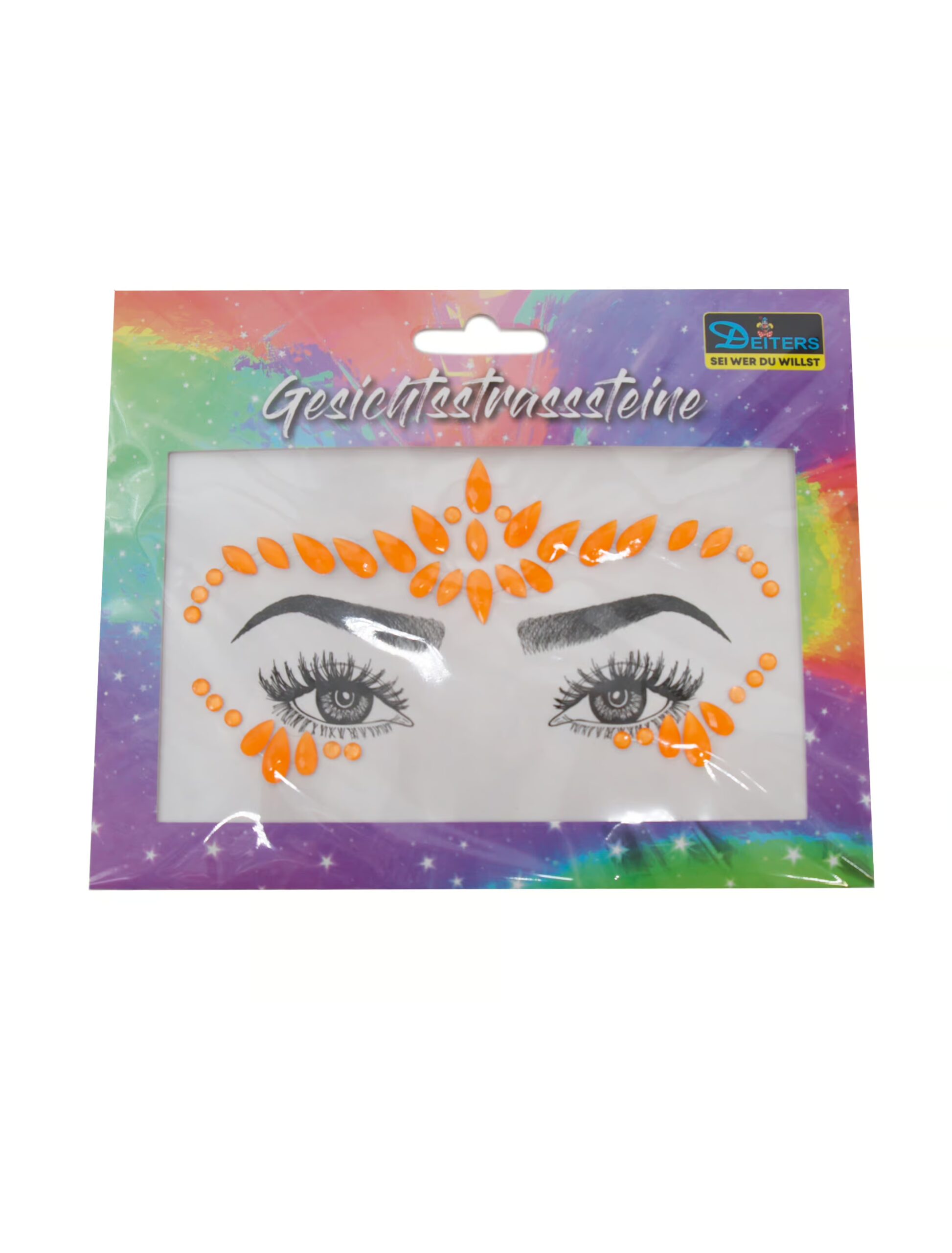 Gesichtsstrasssteine neonorange Schminke für Karneval & Fasching 1 Gesichtsstrasssteine neonorange Schminke für Karneval & Fasching