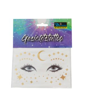 Gesichtstattoo Sommersprossen Sterne und Halbmond Metallic gold