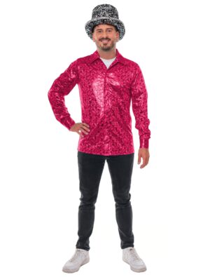Hemd Disco Metallic Herren pink S/M