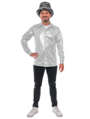 Hemd Disco Metallic Herren silber S/M