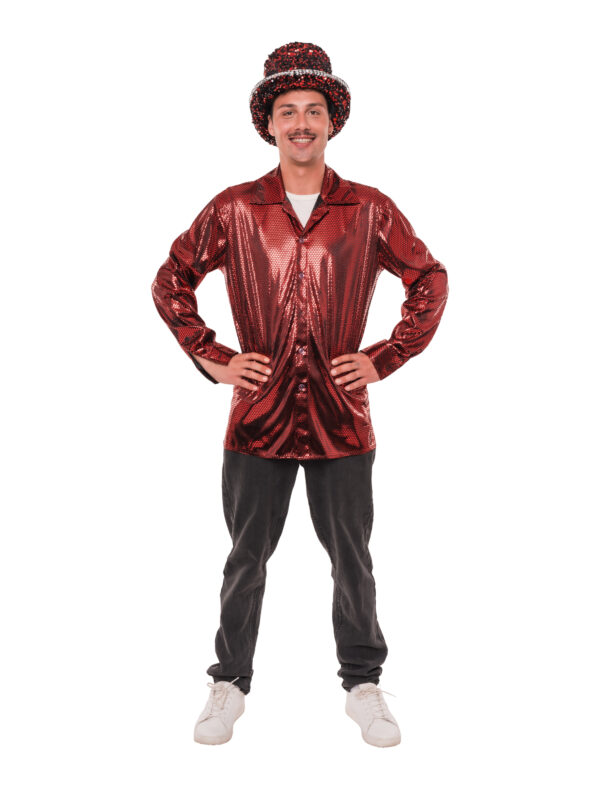Hemd Herzen Metallic Herren rot S/M