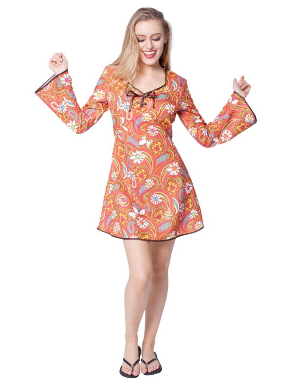Kleid 70er paisley mit Blumen bunt XL Farbe: bunt