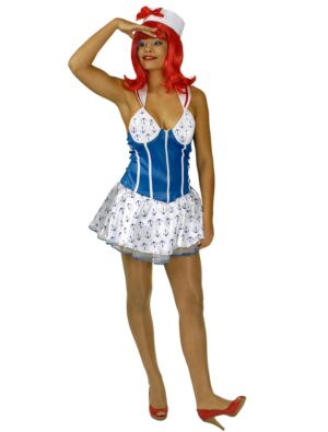 Kleid Matrosin sexy 2-tlg. Damen blau/weiß 34