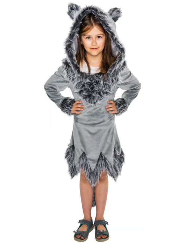 Kleid Plüsch Wolf Kinder grau 134-140