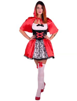 Kleid Rotkäppchen 2-tlg. Damen rot/schwarz 34