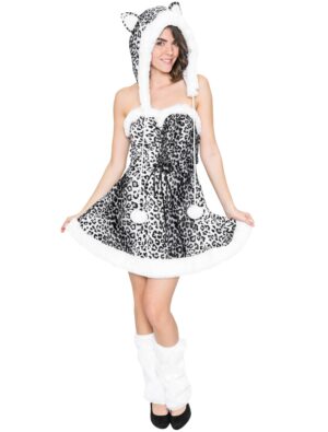 Kleid Schneeleopard Plüsch schwarz/weiß 42
