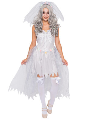 Kleid Schreckensbraut 2-tlg. silber L/XL