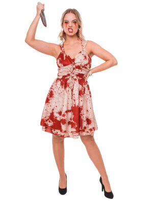 Kleid mit Schnürung blutig Damen beige/rot 2XS