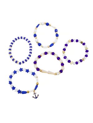 Kostümzubehör Armbandset Perlen Marine blau/weiß