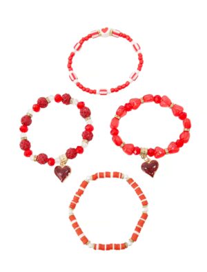 Kostümzubehör Armbandset Perlen Valentinstag rot/weiß