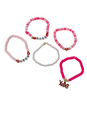 Kostümzubehör Armbandset Perlen XOXO pink