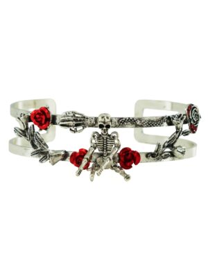Kostümzubehör Armreif Skelett mit Blumen silber
