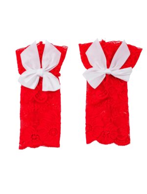 Kostümzubehör Armstulpen mit Spitze  rot/weiß L/XL