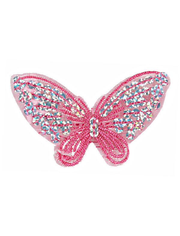 Kostümzubehör Aufnäher Schmetterling Pailletten rosa 2-tlg.