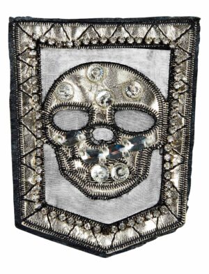 Kostümzubehör Aufnäher Totenkopf metallic Farbe: silber