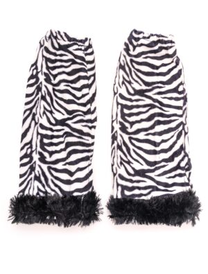 Kostümzubehör Beinwärmer Plüsch Zebra Damen schwarz/weiß