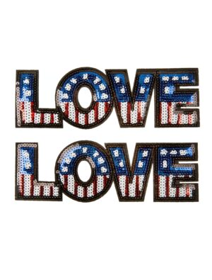 Kostümzubehör Bügelpatch Love America 2Stk. Farbe: weiß