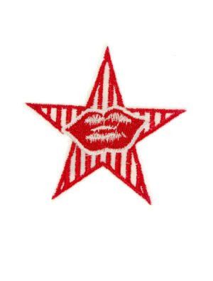 Kostümzubehör Bügelpatch Stern mit Kuss 6cm Farbe: rot/weiß