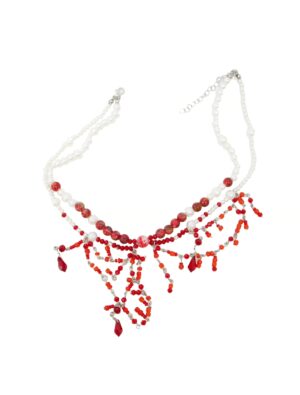 Kostümzubehör Choker Perlen blutig weiß/rot