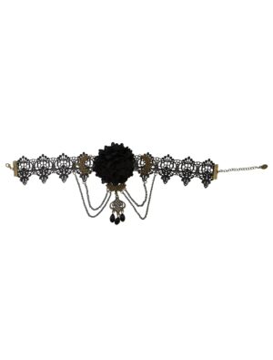 Kostümzubehör Choker mit Blume schwarz