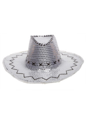 Kostümzubehör Cowboyhut Pailletten mit Blinkkrempe silber one size